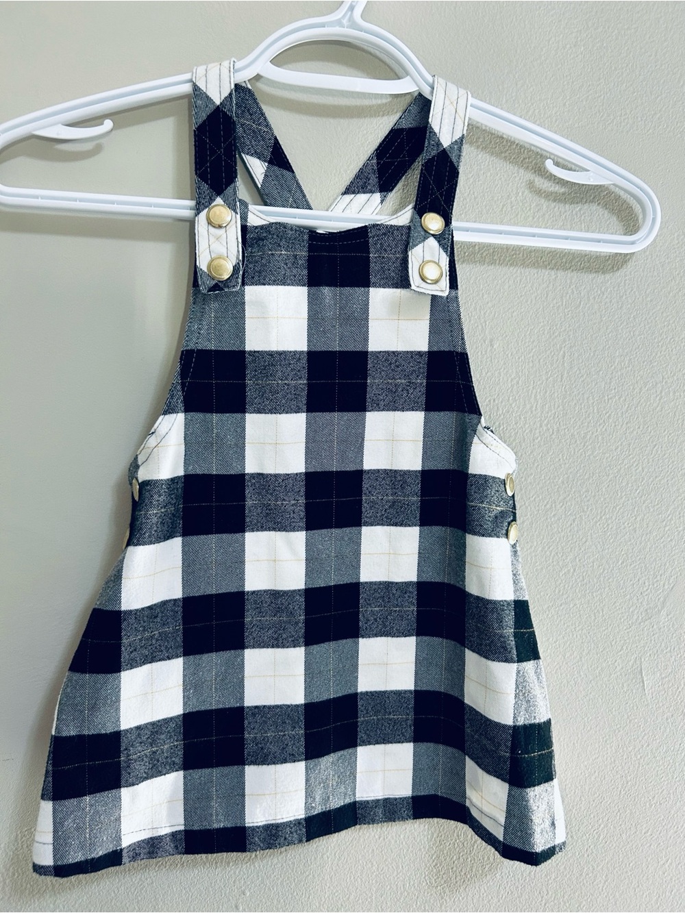 Max Studio Black & White Plaid Kids Overall Dress